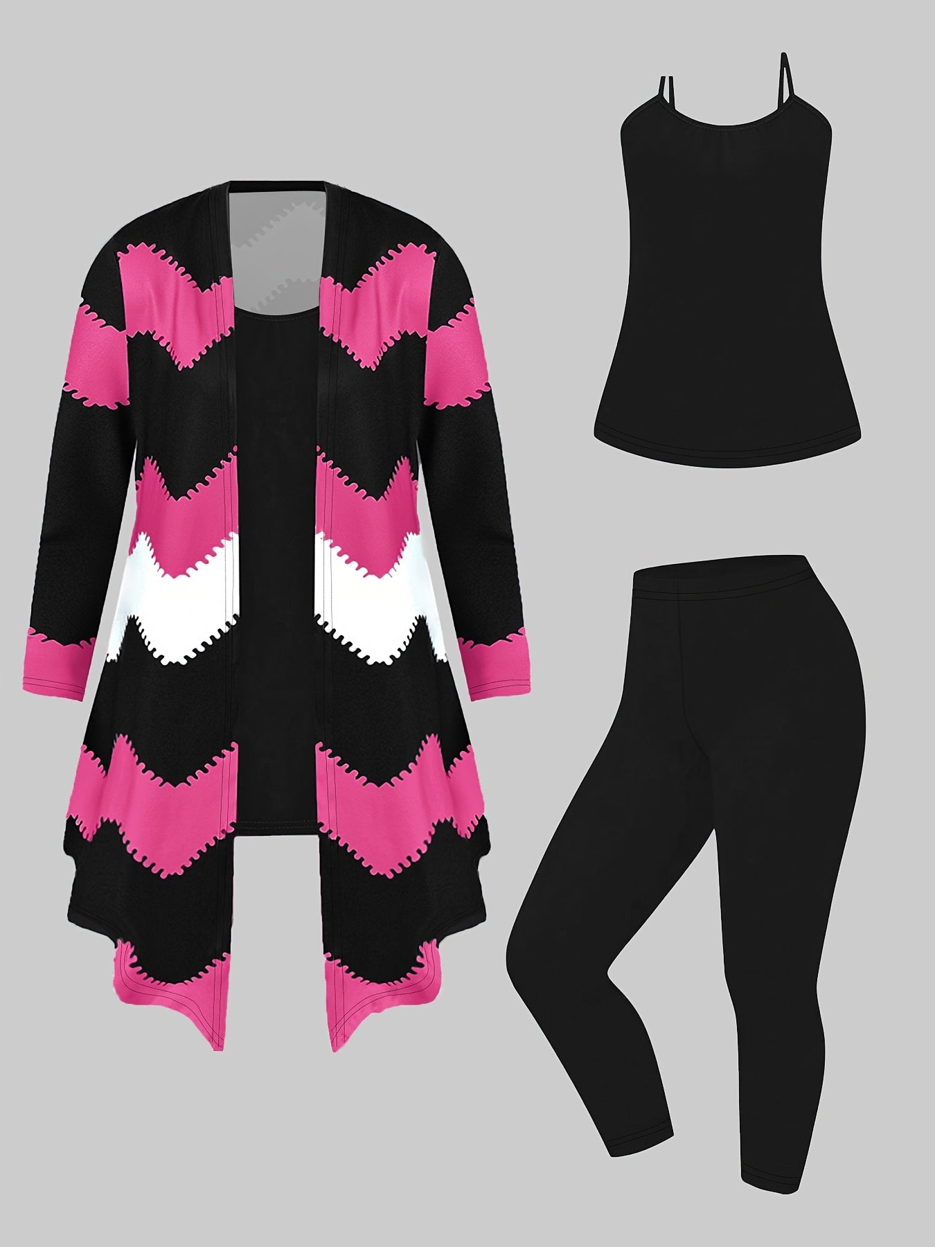 Casual Women Set With Camisole Leggings Chevron Cardigan