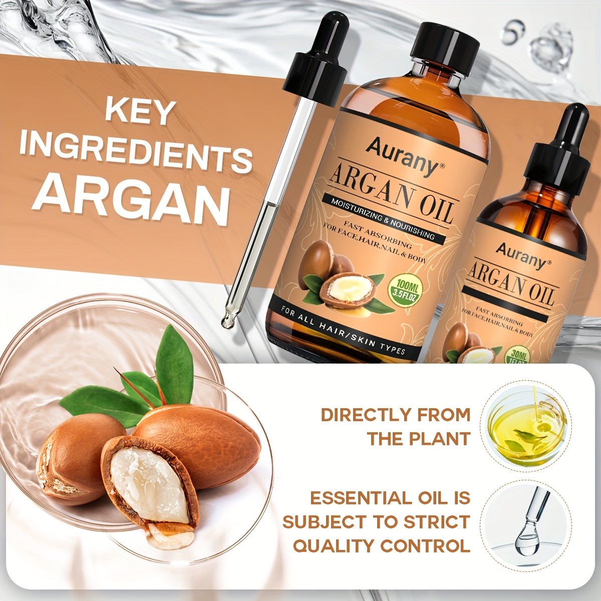 2pcs - Argan Oil, Moisturizing Face/Body, Nails/Hair/Eyelashes, Containing Plant Extract Essence, Unisex & All Type Of Skin Formula, Multi Purpose Essential Oil, A Gift For Him/her - 3.38oz+1.01oz