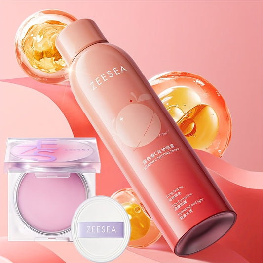 ZEESEA Dual-Action Setting Cream & Vitamin C Mist Kit - Oil Control, Hydrating Non-Greasy Matte Finish, Color-Adaptable for All Beige Types/Sensitive Scalp, Sensitive Face & Body, Long-Lasting Setting Spray & Cream (Ideal Gif