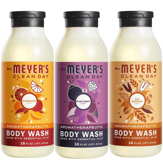 Mrs. MEYER'S CLEAN DAY Moisturizing Body Wash for Women and Men, Biodegradable Shower Gel Formula Made with Essential Oils, 16 Oz, Variety 3-Pack, Oat Blossom, Clementine, Plum-Berry