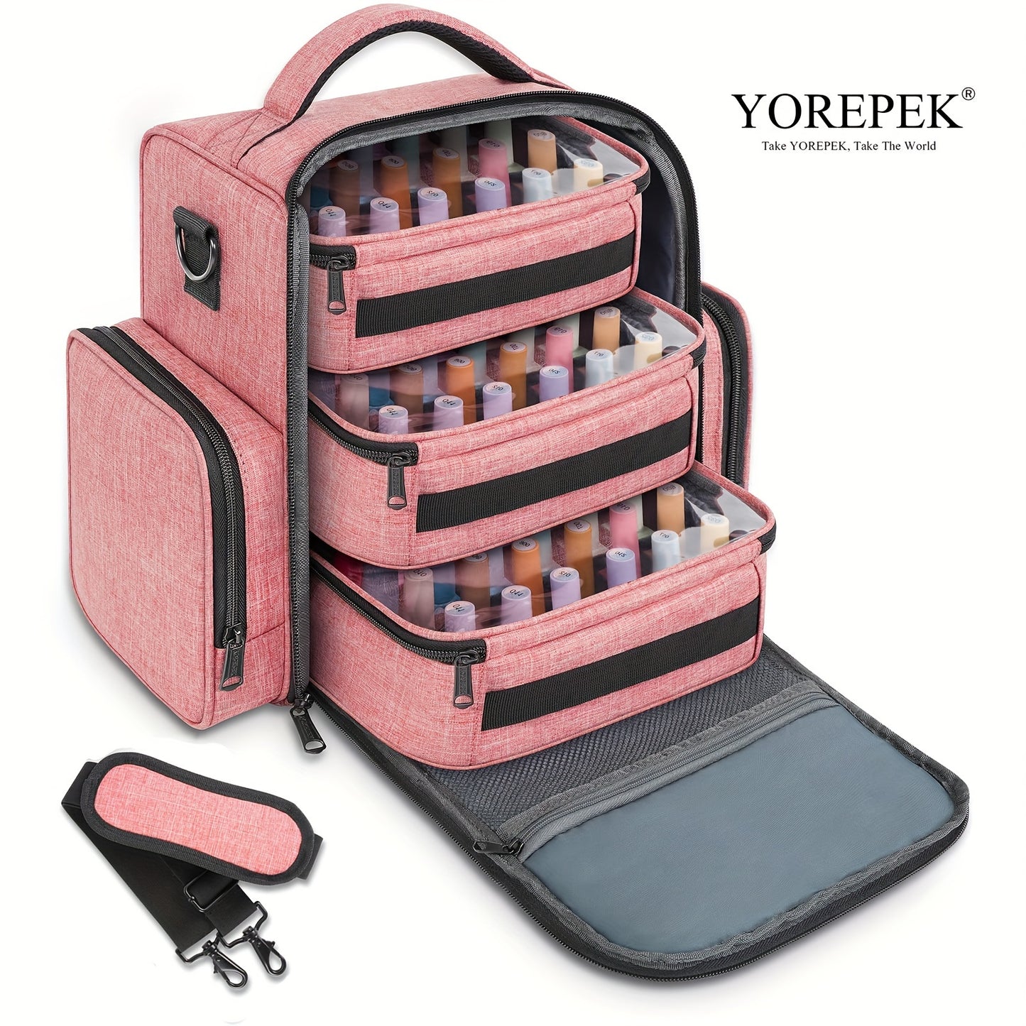 Nail Polish Storage Organizer Holds 72 Bottles (15 Ml-0.5fl.oz), Nail Polish Carrying Case with 3 Removable Pouches And 4 Zippered Pockets for Manicure Tools Supplies&Nail Lamp, Travel Accessories Must Have&Travel Accessories