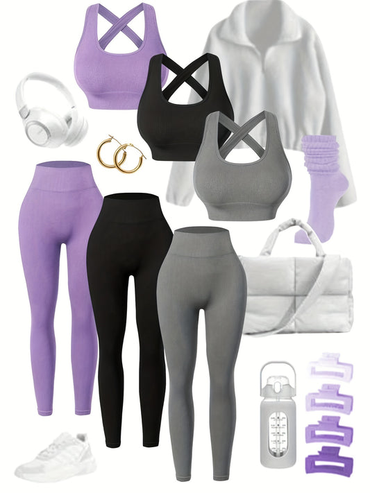 Three Seamless Women's High-Stretch Activewear Sets for Ultimate Comfort