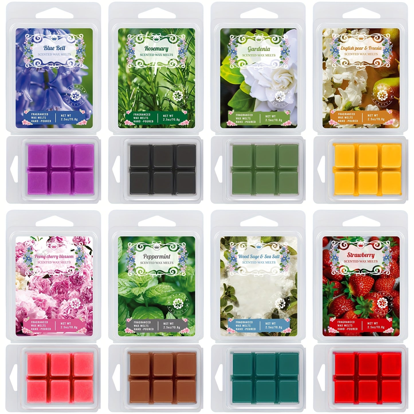 8 New Fragrance Wax Melting Cubes, 8 Different Scents, Long-lasting Fragrance, Soy Wax Cubes, Candle-making Gift Set, Holiday Gift Decoration, for Home And Office, The Wax Cubes Melt to Create A Candle Atmosphere Without Flam