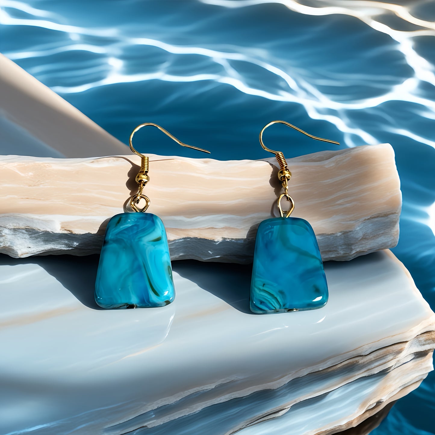 Elegant Blue Resin Jewelry Set with Golden Accents