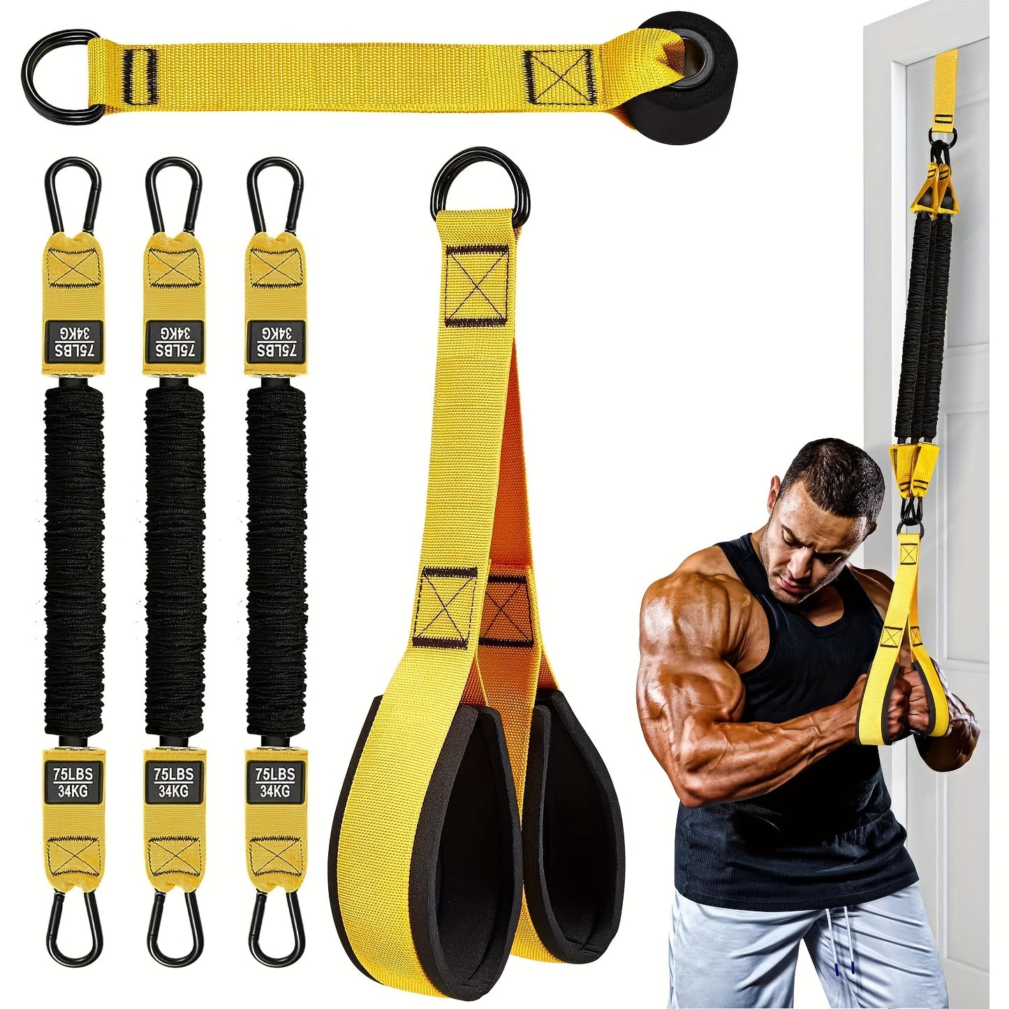 Heavy-Duty Latex Resistance Bands Set 75-225 Lbs Adjustable