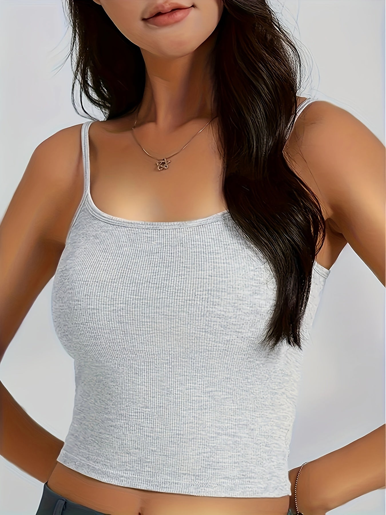 [Sleeless Top] 3-pack Women's Sleeveless Ribbed Sling Top | Soft Adhesive Blend, Elegant Casual Style, Built-in Bra Pad - Black, Beige, Light Blue - Perfect For Casual Clothing