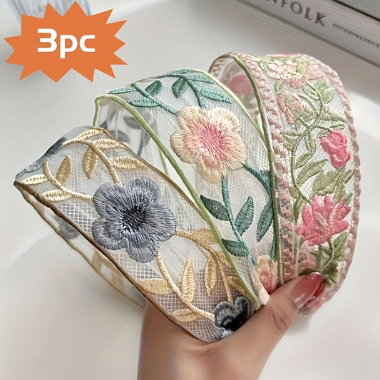 Bohemian Embroidered Floral Headbands Set For Women