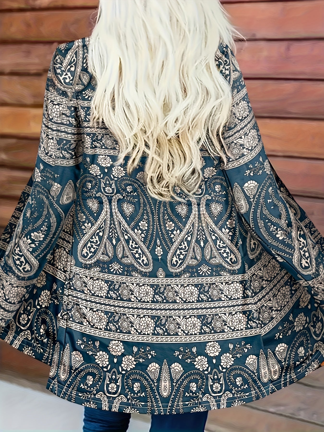 Elegant Paisley Print Womens Cardigan Open Front Knitwear
