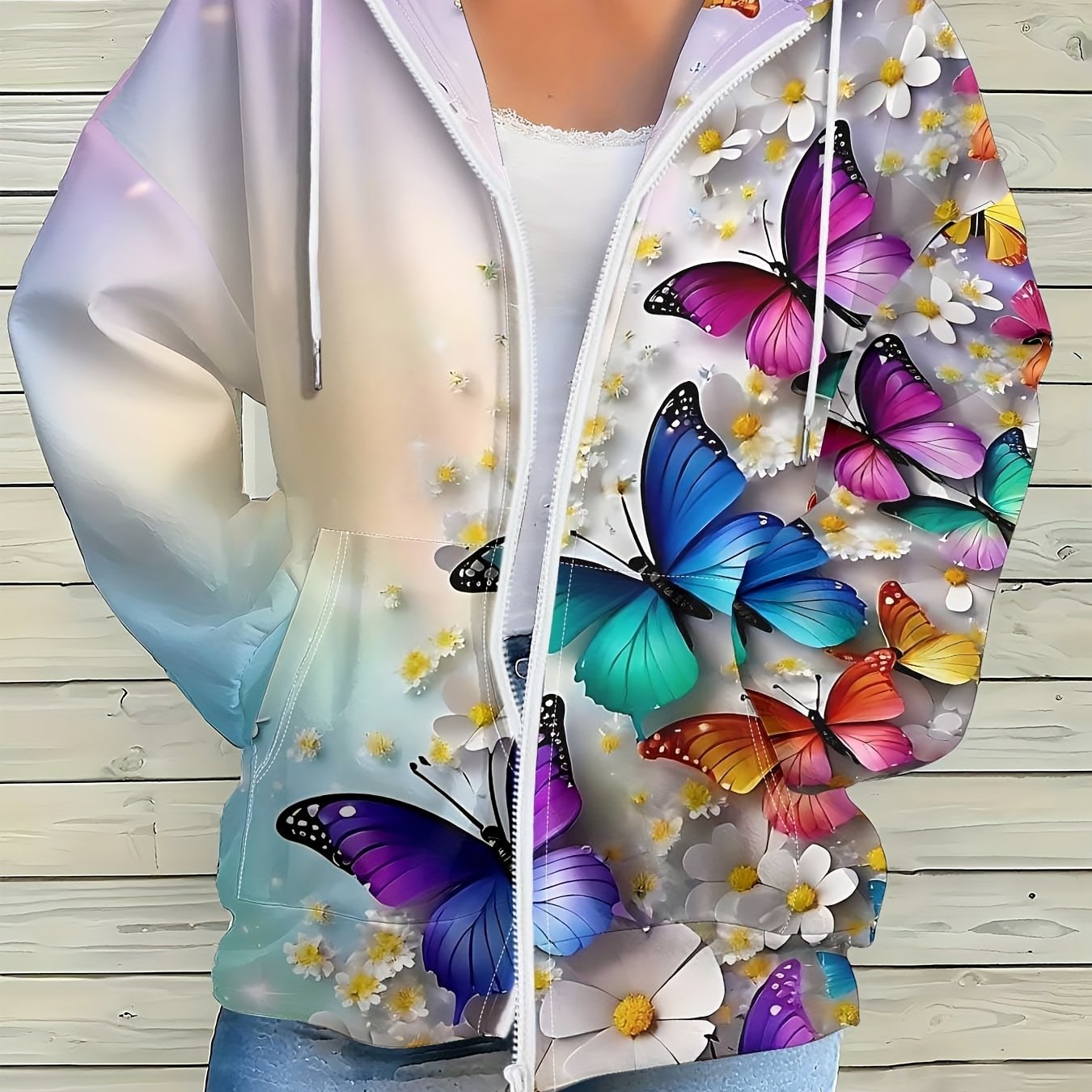 Butterfly Floral Hoodie Jacket For Women Casual Everyday